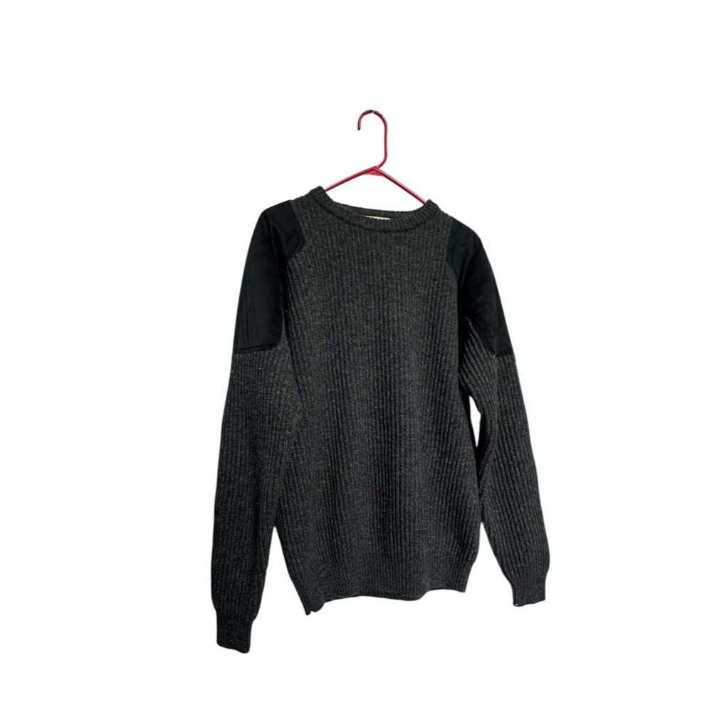 Cabela’s Outfitter Gray Lambs Wool and Black Patches Pullover Sweater Large Tall